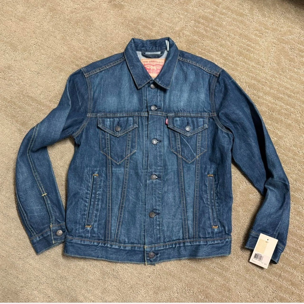 Levi's Mens Trucker Fit Denim Jacket Dark Wash Blue Cotton Jean‎ Size Medium
